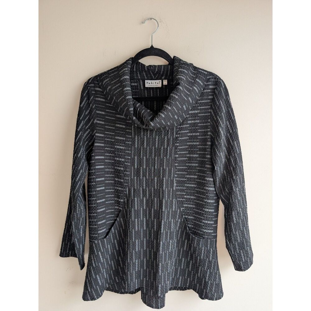 Habitat Clothes to Live In Women S Black Gray Cowl Neck Long Sleeve Top Crinkle